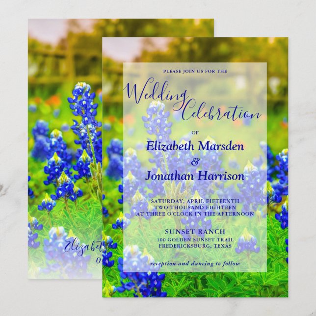 Invitación Elegante Boda de fotografías florales de Bluebonne (Anverso / Reverso)
