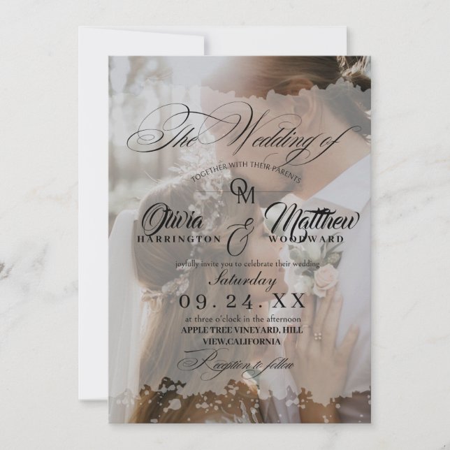 Invitación Elegante Boda de fotografías manuscritas (Anverso)
