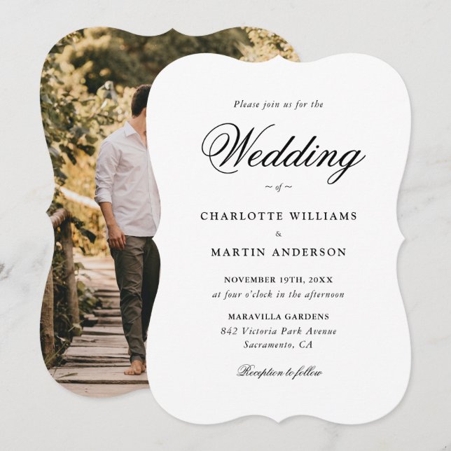 Invitación Elegante Boda de fotografías moderno de escritura (Anverso / Reverso)