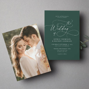 Invitación Elegante Boda de fotografías verdes de escritura M