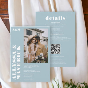 Invitación Elegante boda de fotos azul de hielo blanco y negr