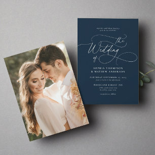 Invitación Elegante Boda de fotos azul de la Marina de Guerra
