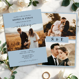 Invitación Elegante Boda de fotos azul y turbio guión