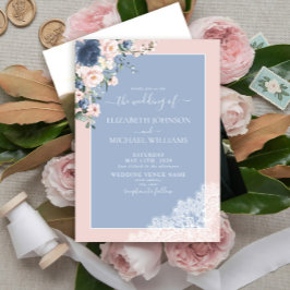 Invitación Elegante Boda de fotos con guion de color azul tur