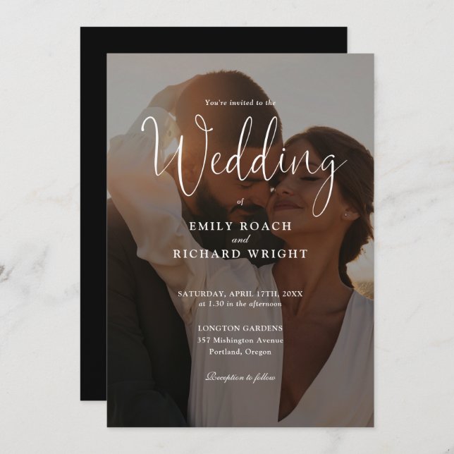 Invitación Elegante Boda de fotos de código QR de escritura m (Anverso / Reverso)