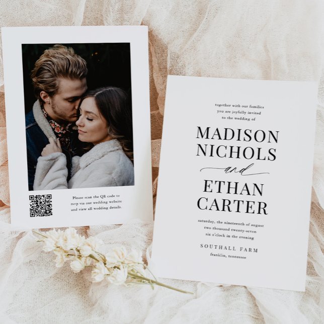 Invitación Elegante Boda de fotos de código QR de escritura s (Subido por el creador)