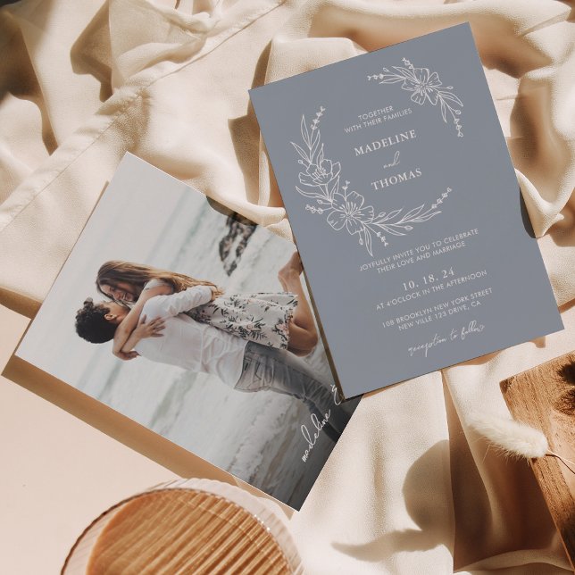 Invitación Elegante Boda de fotos de flores azul turquesa (Subido por el creador)