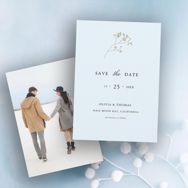 Invitación Elegante boda de fotos de hielo de invierno salva  (ice blue winter berries modern classic wedding invitation elegant classy stylish traditional formal)
