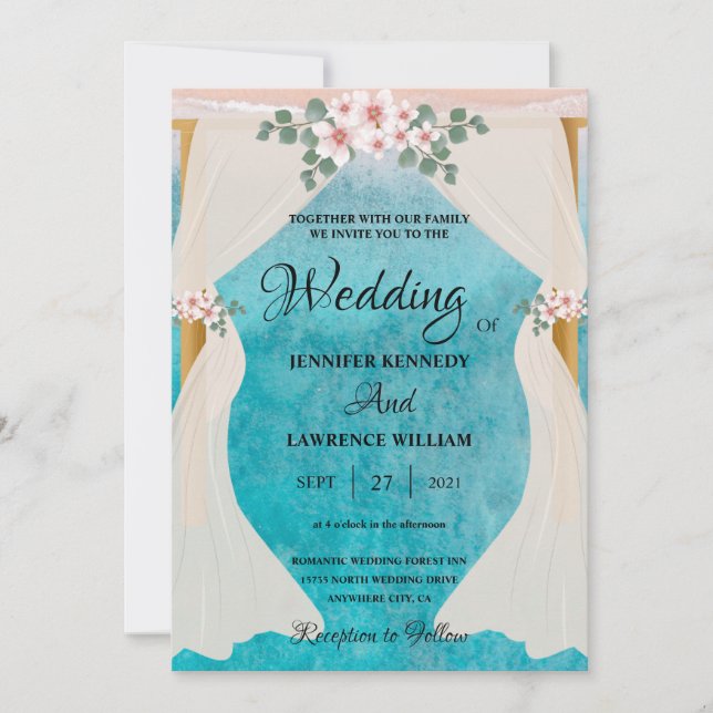 Invitación Elegante Boda de fotos de la playa de Tulle Arbor (Anverso)