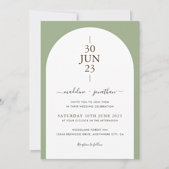 Invitación Elegante Boda de fotos de la puerta verde sabio mo (Anverso)