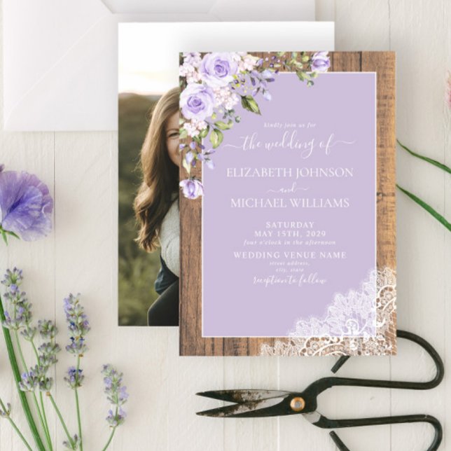 Invitación Elegante Boda de fotos de lavanda de lavanda de Li (Subido por el creador)