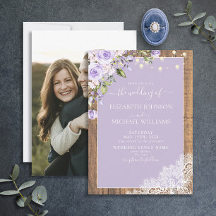 Invitación Elegante Boda de fotos de lavanda de lavanda de Li