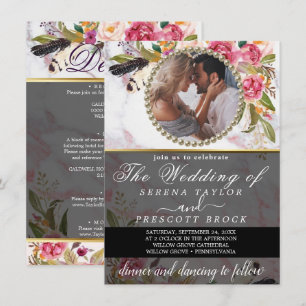 Invitación Elegante Boda de fotos de mármol y flores