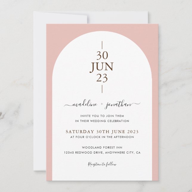 Invitación Elegante Boda de fotos de puertas rosadas y polvor (Anverso)