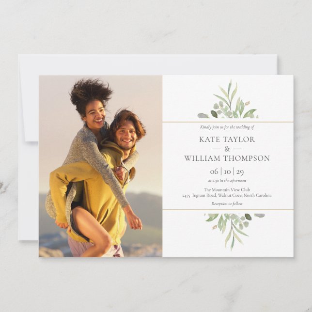 Invitación Elegante Boda de Fotos de Verdor (Anverso)