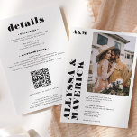 Invitación Elegante boda de fotos en blanco negro y negrita<br><div class="desc">Elegante negrita invitación a la boda de una simple foto en blanco negro con un moderno y audaz tipo de letra,  una foto y todos en uno de los detalles al fondo con código qr.</div>