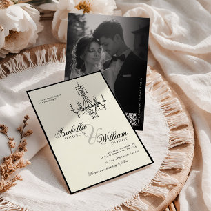 Invitación Elegante boda de fotos en blanco y negro marfil