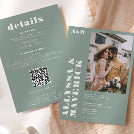 Invitación Elegante boda de fotos en verde sabio blanco y neg