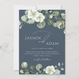 Invitación Elegante Boda de Fotos Florales Azul Real