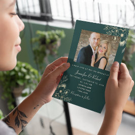 Invitación Elegante Boda de Fotos Verde Esmeralda