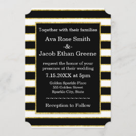 Invitación Elegante Boda de franja blanca y negra y de mancha