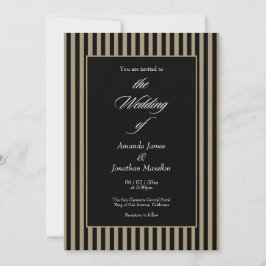 Invitación Elegante Boda de franjas verticales negro y verde
