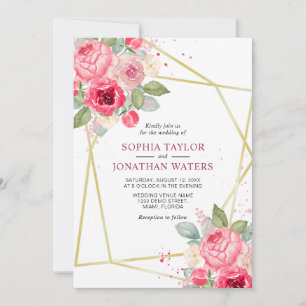 Invitación Elegante Boda de Geometría Dorada Floral de Rubor