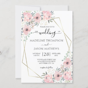 Invitación Elegante Boda de Geometría Rosa Rubor Dusty Floral