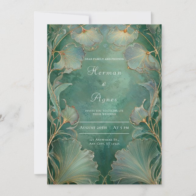 Invitación Elegante Boda de Ginkgo Leaf Art Nouveau (Anverso)