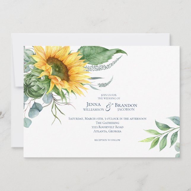 Invitación Elegante Boda de girasol acuático (Anverso)