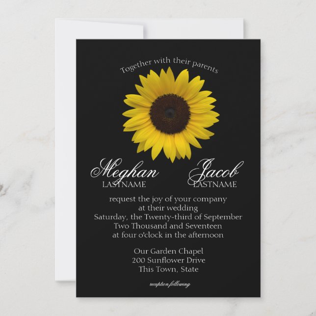 Invitación Elegante Boda de girasol negro (Anverso)