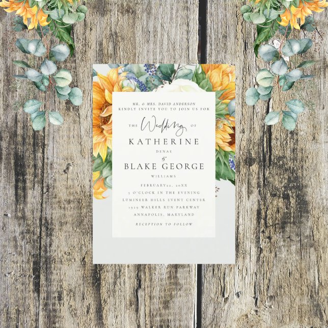 Invitación Elegante Boda de girasol Novia Padres III (Subido por el creador)