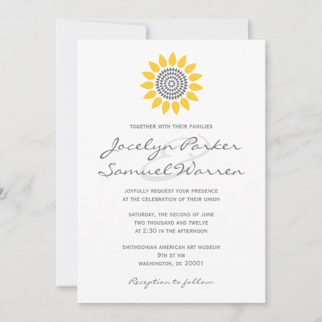 Invitación Elegante Boda de girasoles (Anverso)