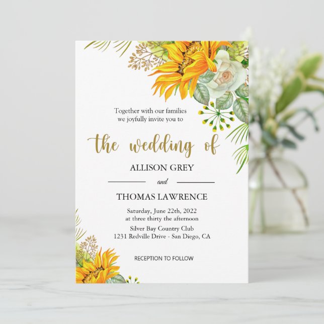 Invitación Elegante Boda de girasoles (Anverso de pie)