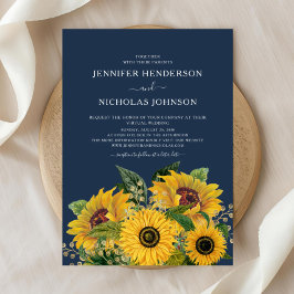 Invitación Elegante Boda de girasoles azules de la Marina
