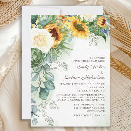 Invitación Elegante Boda de girasoles Eucalipto Rosas Blancas