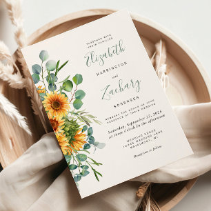 Invitación Elegante boda de girasoles y eucalipto con acuarel
