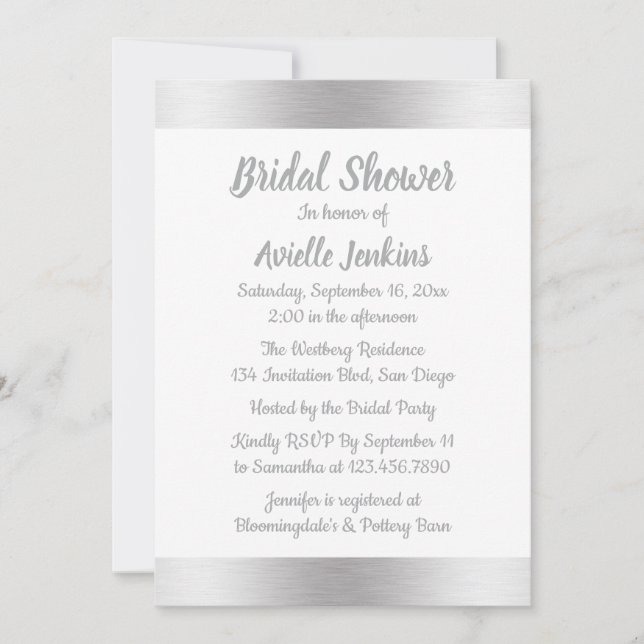 Invitación Elegante Boda de Glam Metálico con ducha de novia  (Anverso)