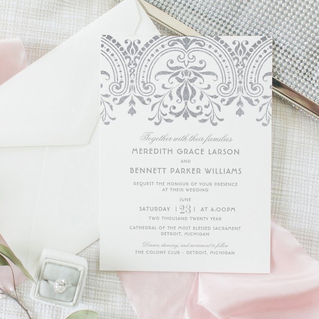 Invitación Elegante Boda de glamour de época plateada (Subido por el creador)