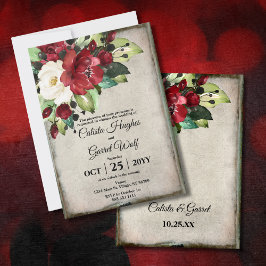 Invitación Elegante Boda de Gótico gris oscuro de flor roja