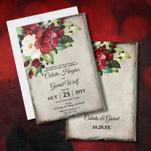 Invitación Elegante Boda de Gótico gris oscuro de flor roja