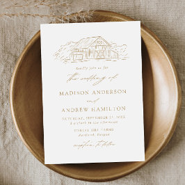 Invitación Elegante Boda de granero rústico de oro