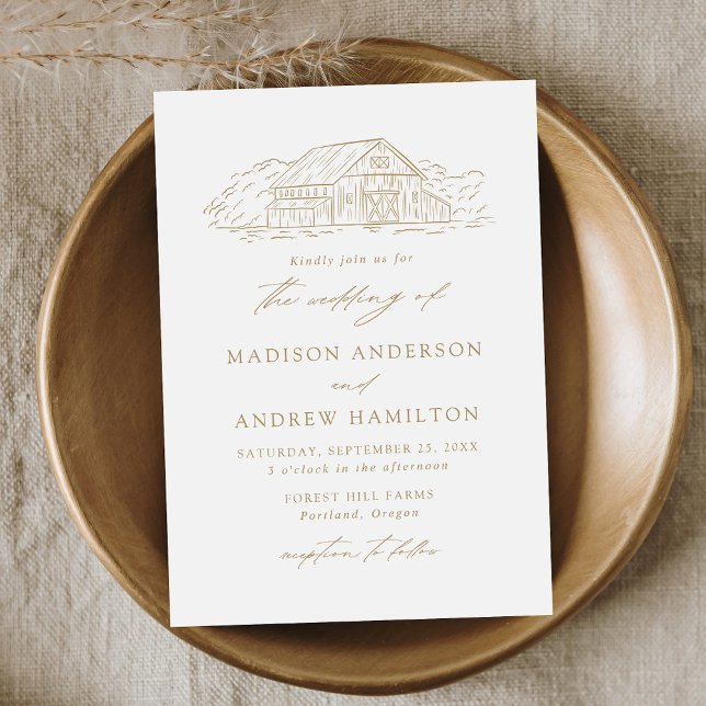 Invitación Elegante Boda de granero rústico de oro (Subido por el creador)