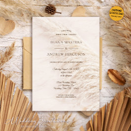 Invitación Elegante Boda de Grass Boho Pampas, de estilo rúst