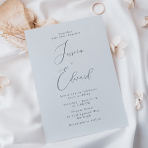 Invitación Elegante Boda de guion azul de la niebla costera