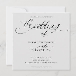 Invitación Elegante Boda De Guión Blanco Y Negro Whimsical