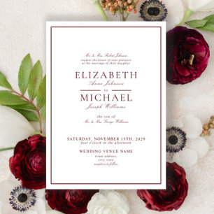 Invitación Elegante Boda de guión clásico de Borgoña