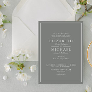 Invitación Elegante Boda de guión clásico verde sabio