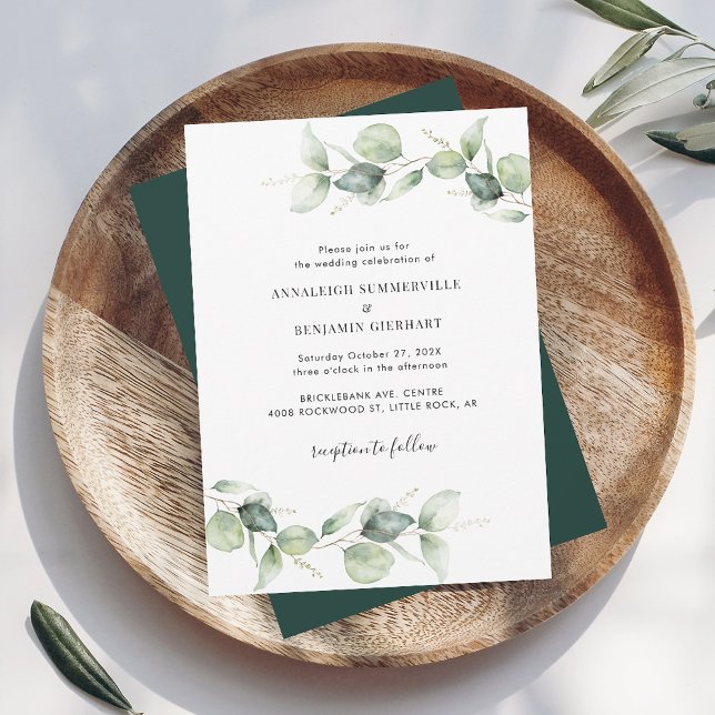 Invitación Elegante Boda de guión de eucalipto (Eucalyptus Greenery Foliage Wedding Invitation)