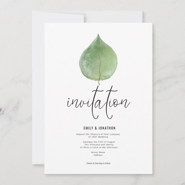 Invitación Elegante Boda de guión de eucalipto verde (Anverso)